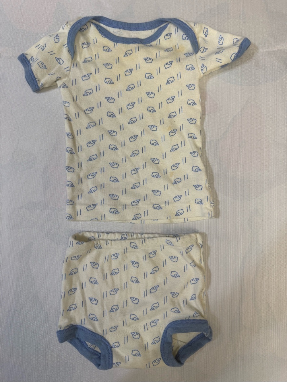Cream and Blue Short Sleeve Kids Pajama Set